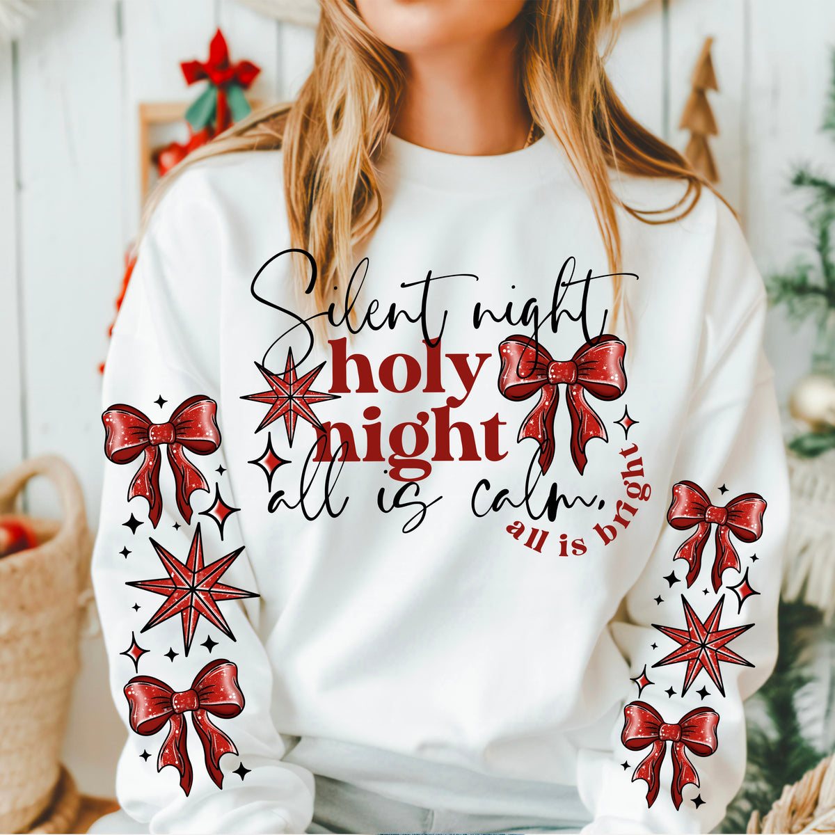 Silent Night Holy Night Red Bow - TRANSFER (CS)