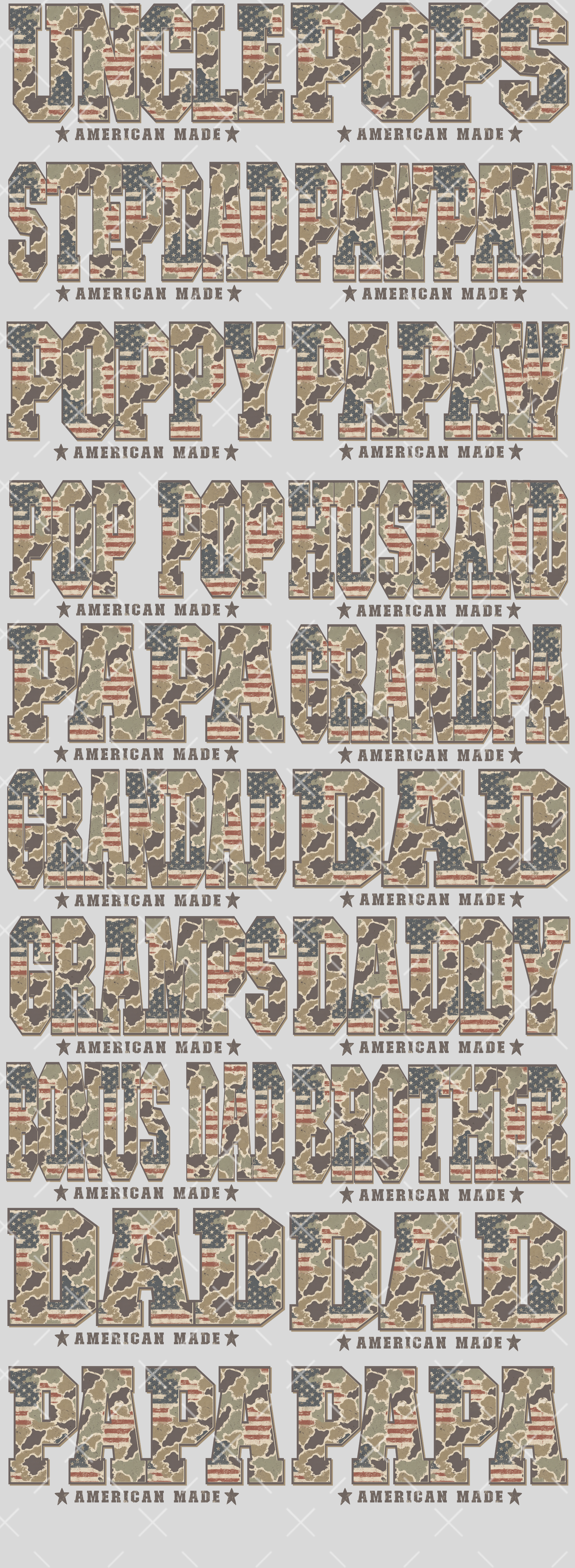 Camo Men Names - PRE MADE GANG SHEET