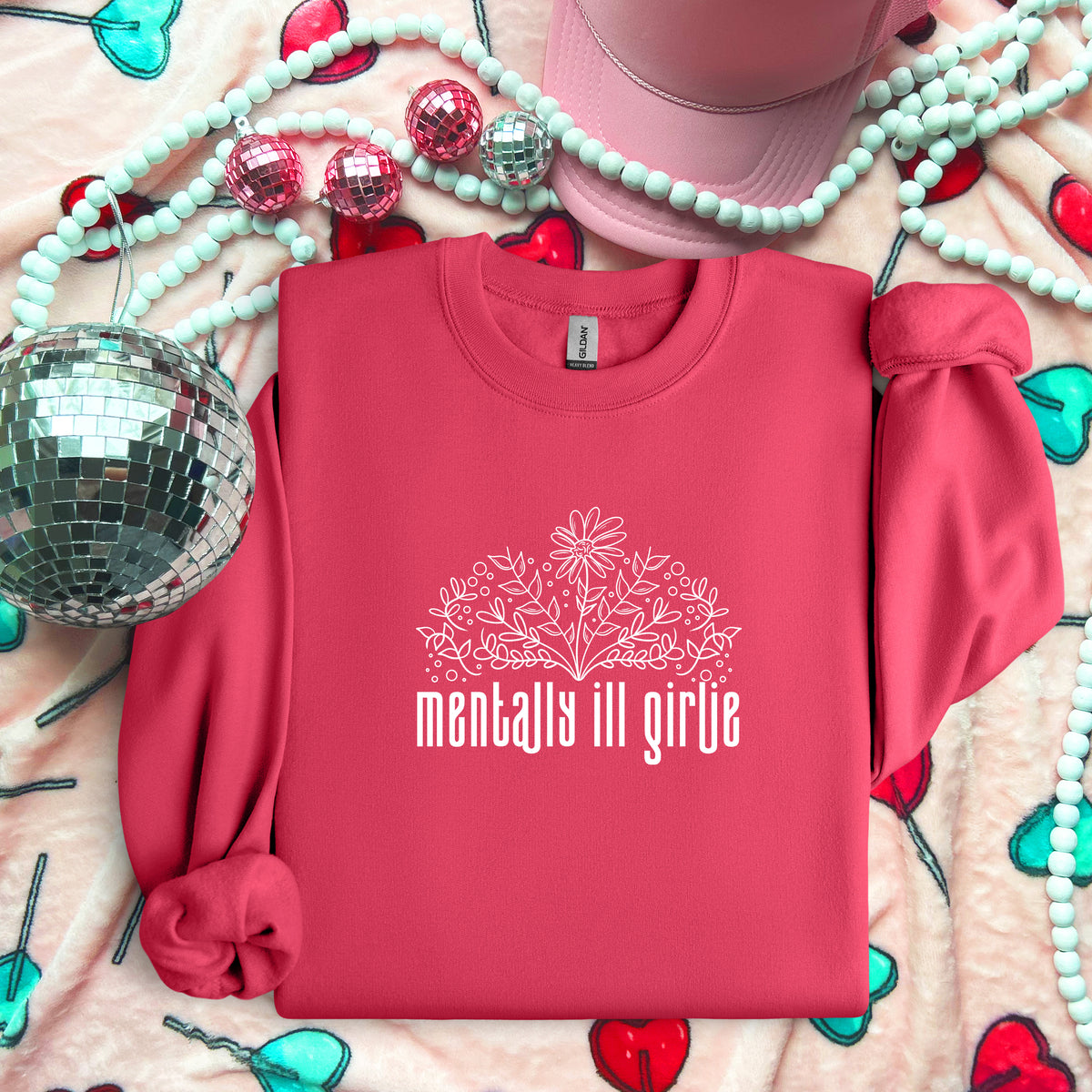 Mentally Ill Girlie Flowers White Ink - TRANSFERS (L)