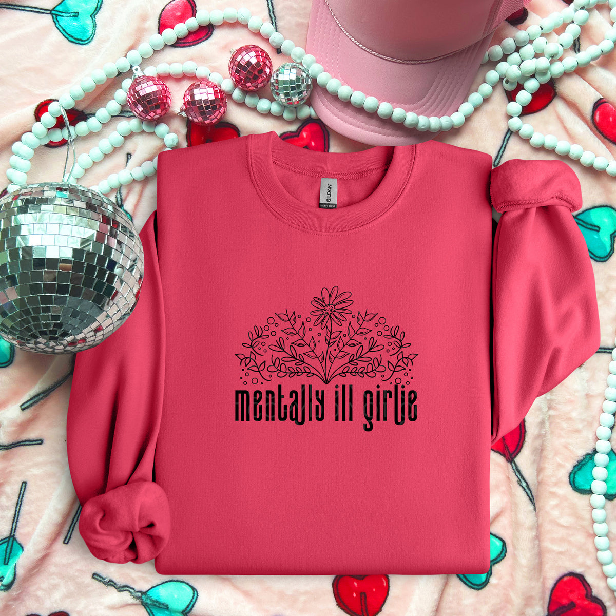 Mentally Ill Girlie Flowers Black Ink - TRANSFERS (L)