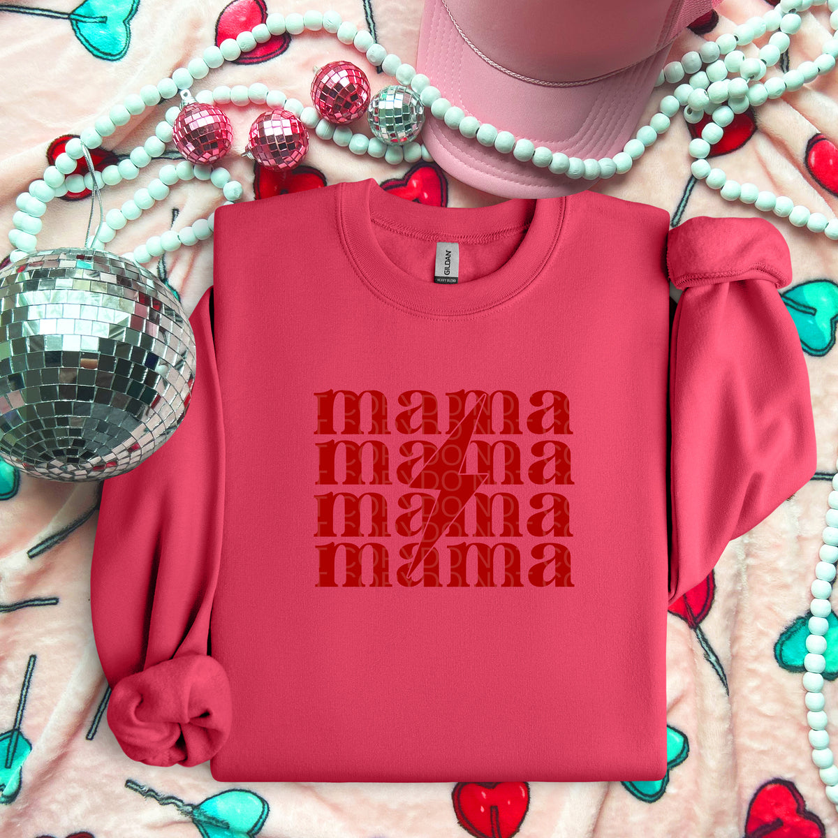 Mama Lightning Bolt Red Ink - TRANSFERS (L)