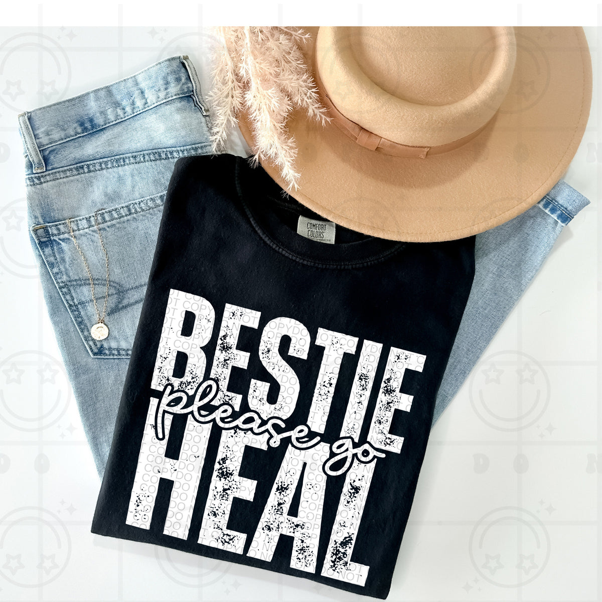Bestie Please Go Heal White Ink - TRANSFER (HW)