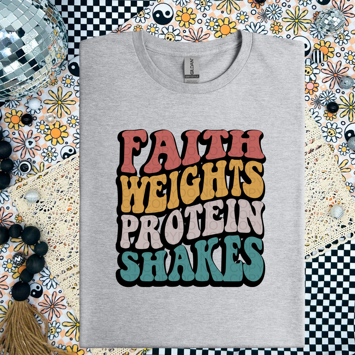 Faith Weights Protein Shakes Retro Wavy - TRANSFER (CF)