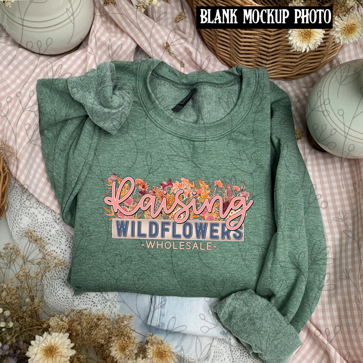 Gildan 18000 Sweatshirt Blank Mock up photo | Heather Sport Dark Green