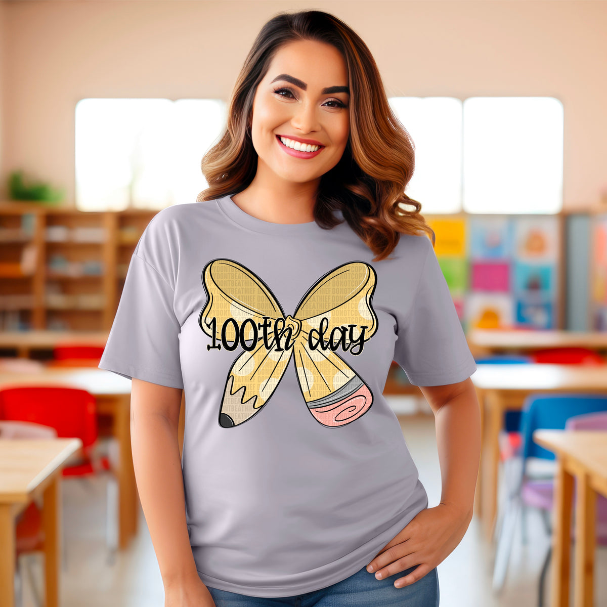 100th Day Pencil Bow - TRANSFER (SDD)