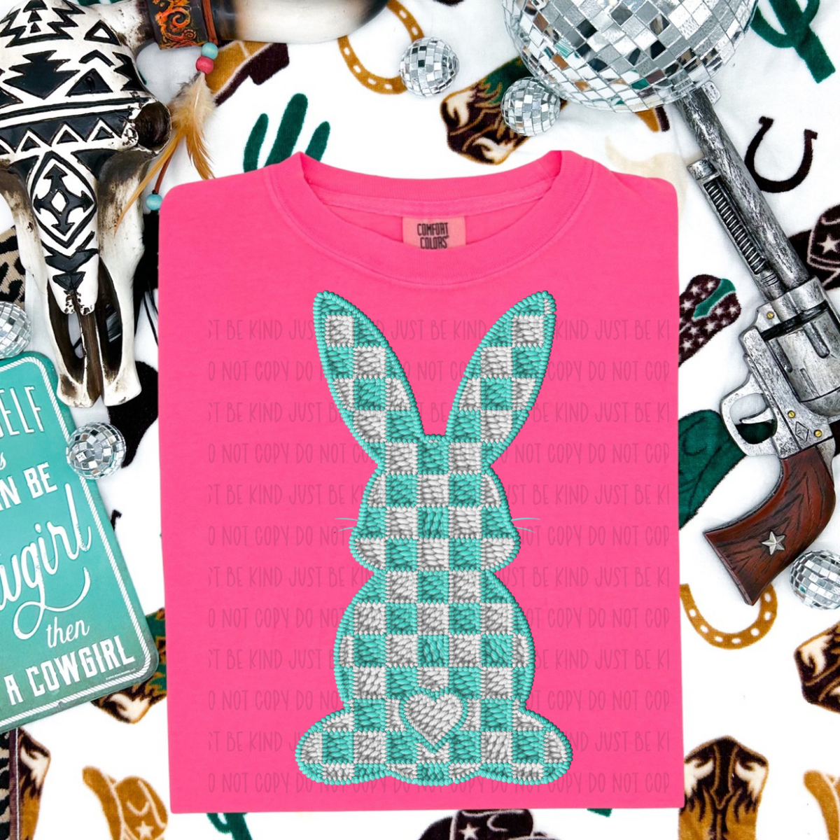 Teal Checkered Bunny -  TRANSFERS (KPI)