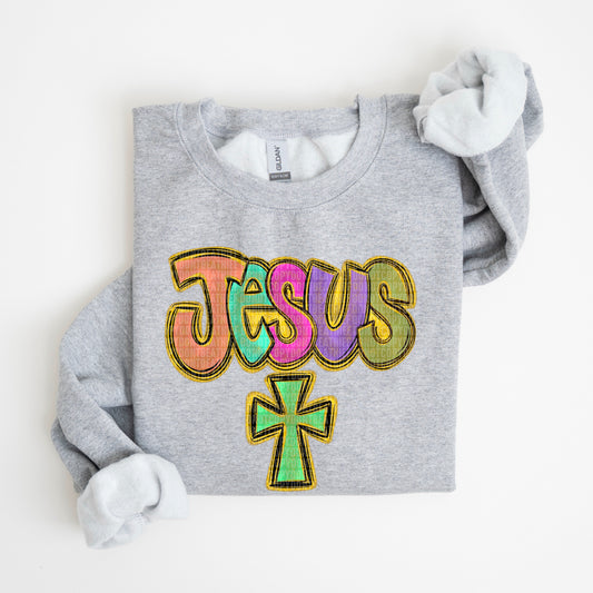 Multicolor Jesus with Green Cross - Transfer (SDD)