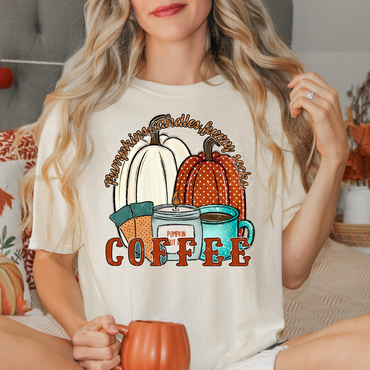 Pumpkins Candles Fuzzy Socks -  Transfers (CS)