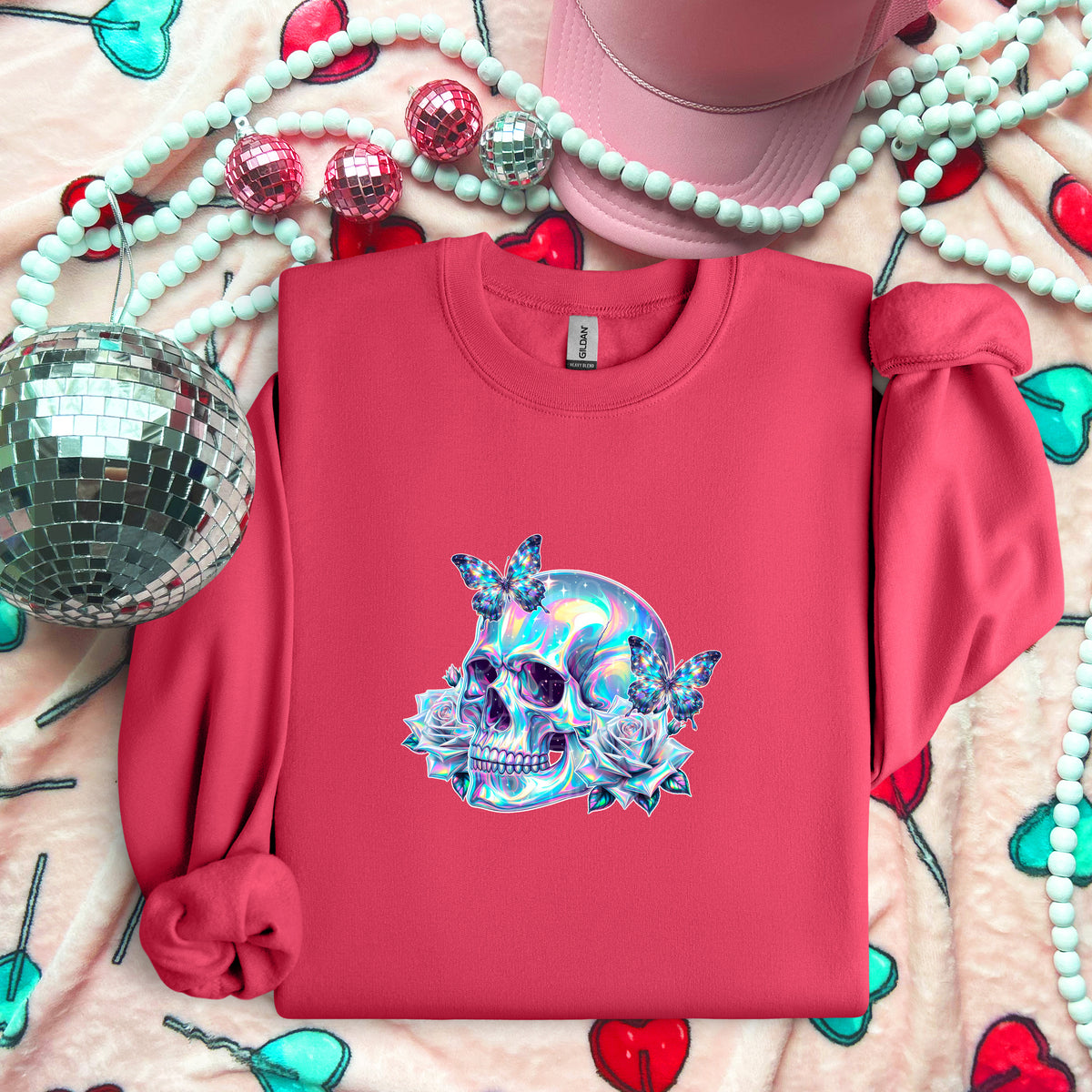 Holographic Skull with Butterflies - TRANSFERS (L)