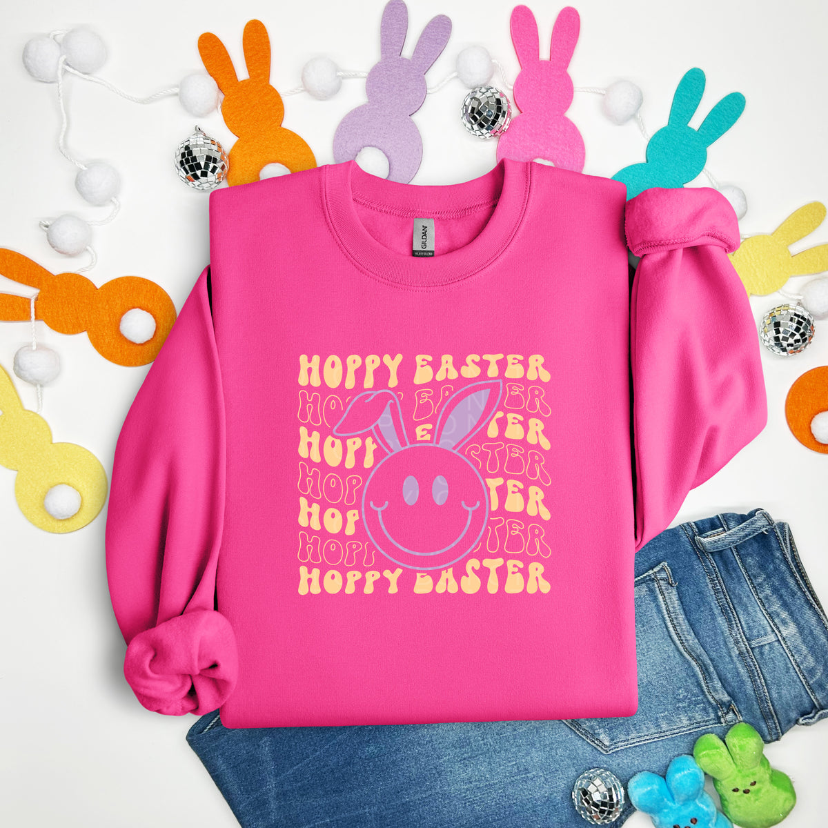 Hoppy Easter Smile Face with Bunny Ears - TRANSFERS (CF)