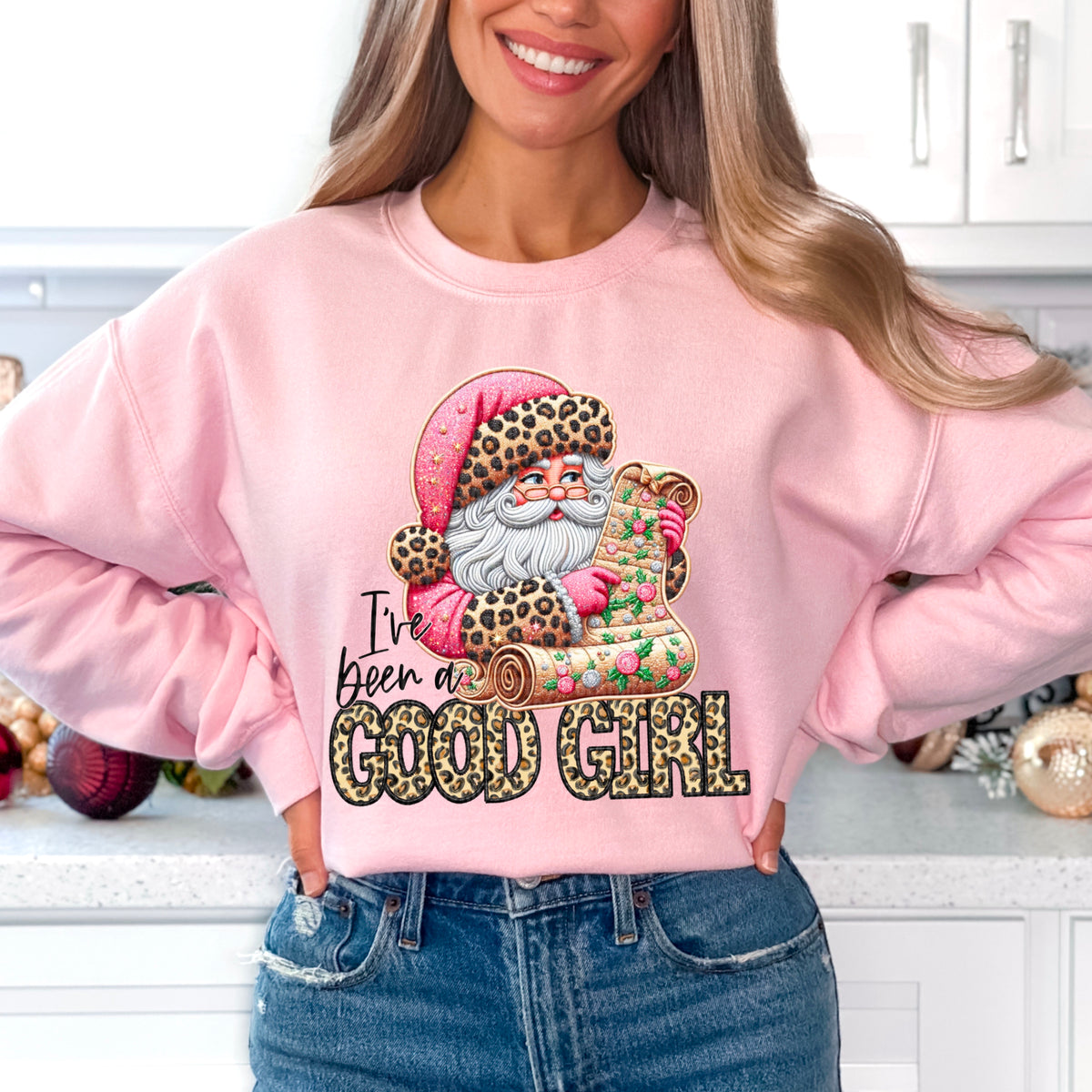I’ve Been a Good Girl Santa Leopard Print - TRANSFER (SDD)