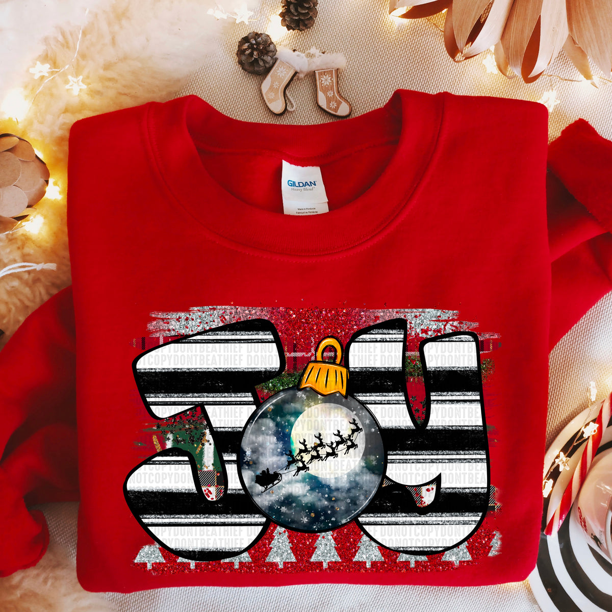 Joy Christmas Bulb with Santa and Reindeer - TRANSFER (SDD)