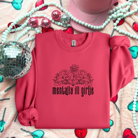 Mentally Ill Girlie Flowers Black Ink - TRANSFERS (L)