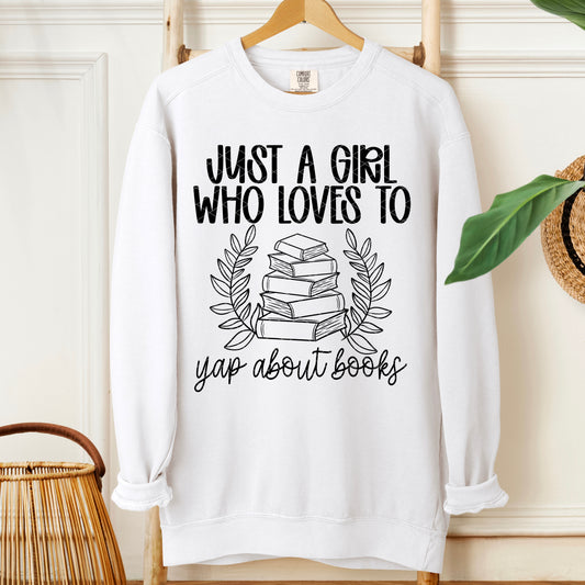 Just A Girl Who Loves To Yap About Books / Black  - TRANSFER (SDD)