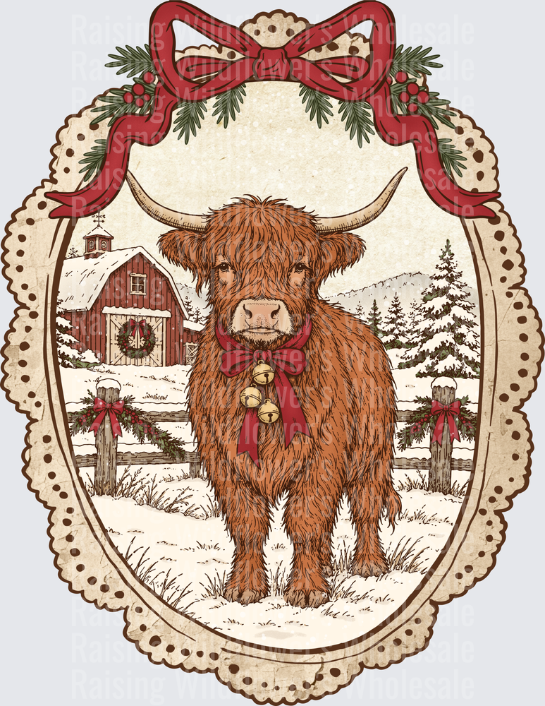 Vintage Christmas Highland Cow